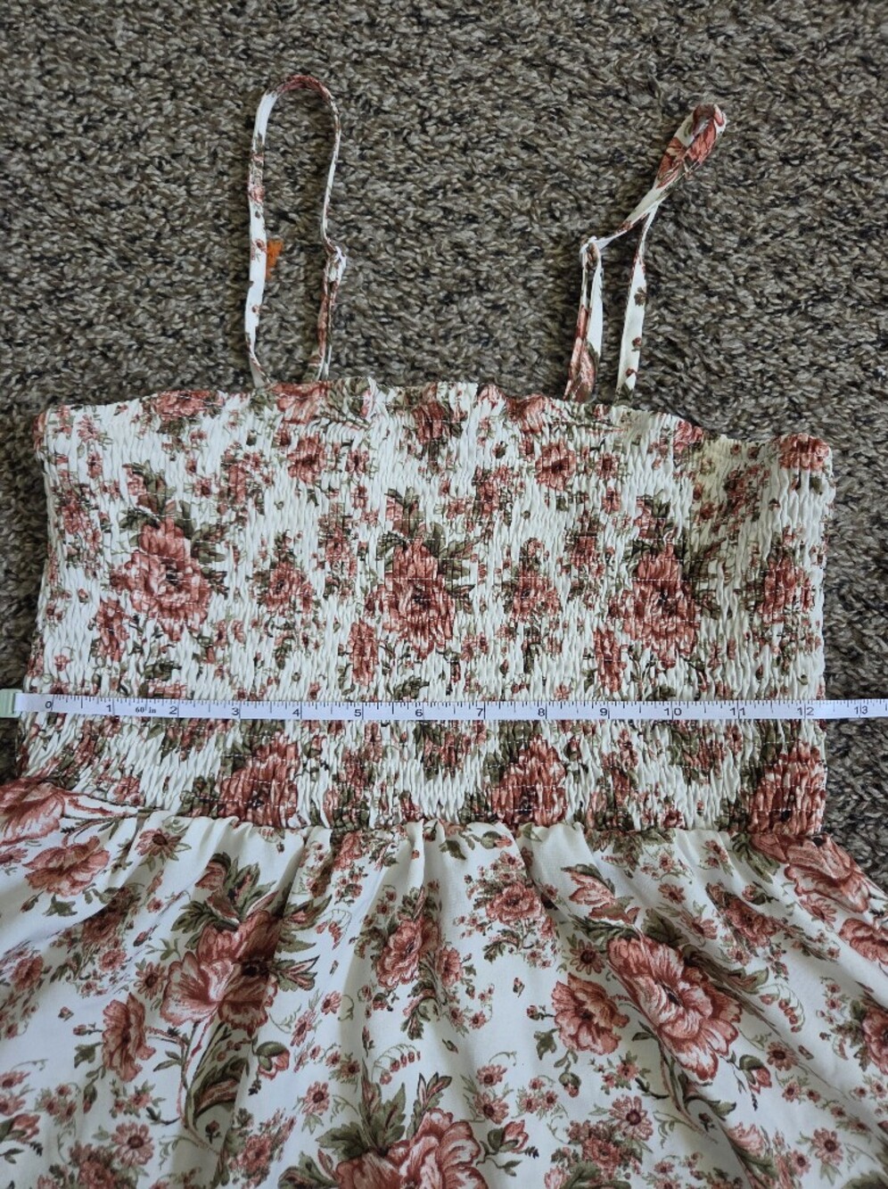 Floral Sundress with Smocked Waistband - White & Dusty Rose - Picture 3 of 7